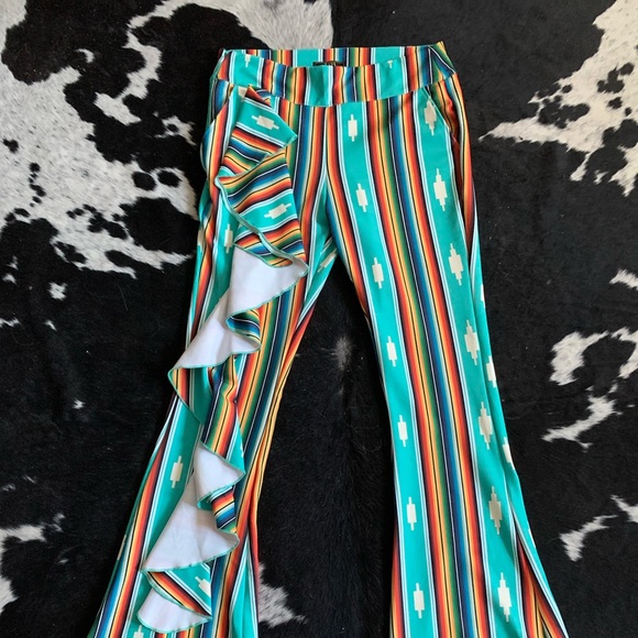 L&B Pants - L&B Serape Flares with side ruffle